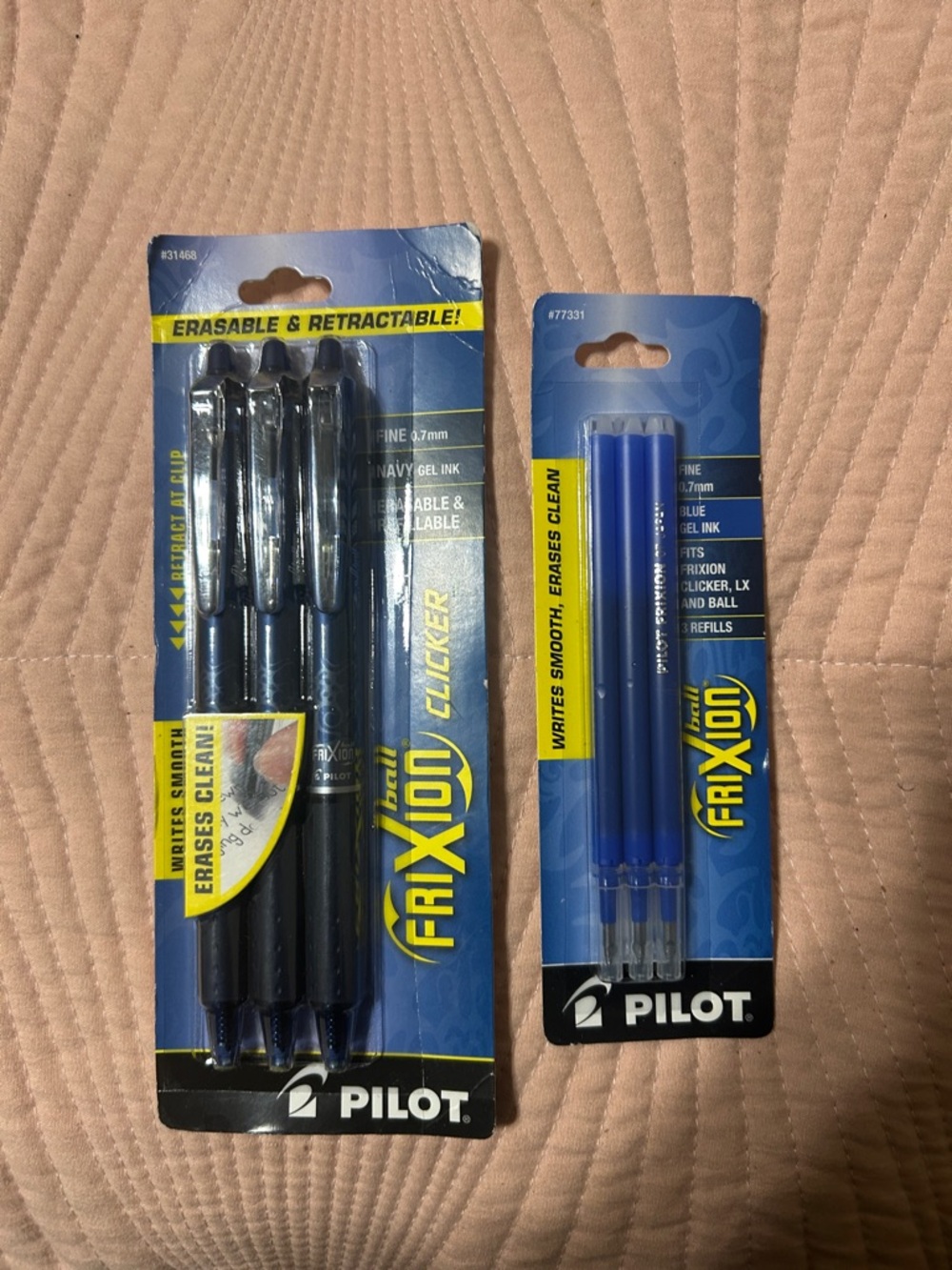 Pilot FriXion Clicker Navy Retractable Erasable Pens (3) + Blue Refills (3)